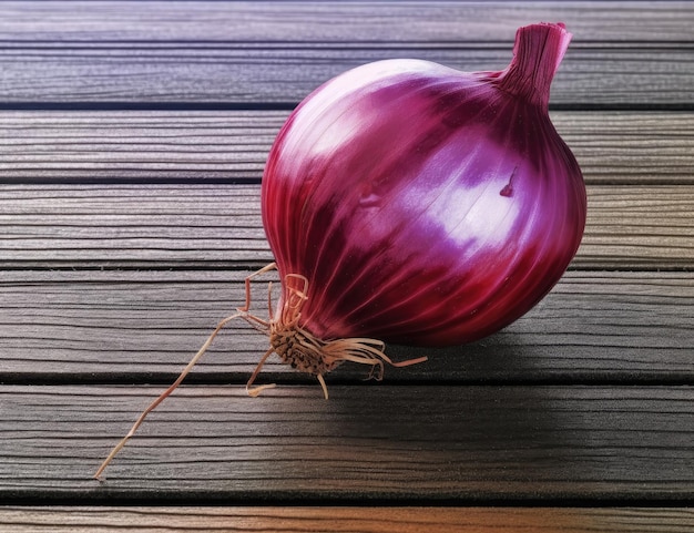 Cebolla roja sobre tabla de cortar en la cocina