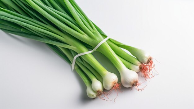 Foto cebolla verde aislada sobre el fondo blanco