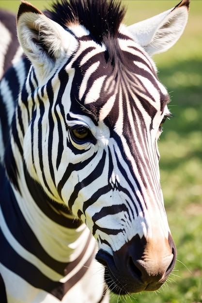 Una cebra con rayas en la cara se muestra en un campo