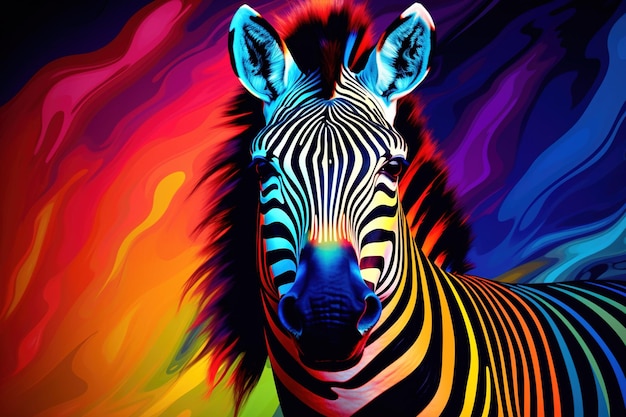 Cebra con rayas pintadas digitalmente en un espectro de colores