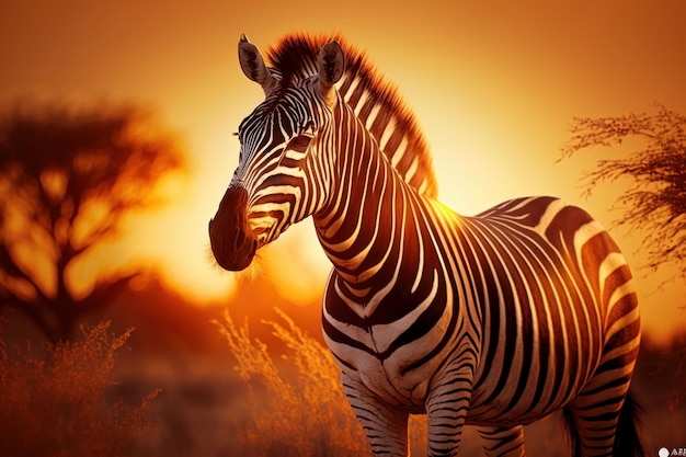 Cebra en la sabana Fauna africana en el fondo del atardecer Día de África Creado Generativo Ai