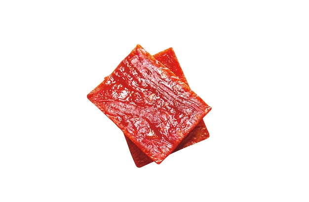 Cecina de res y cecina de cerdo sobre fondo blanco Un delicioso chino Lo mei