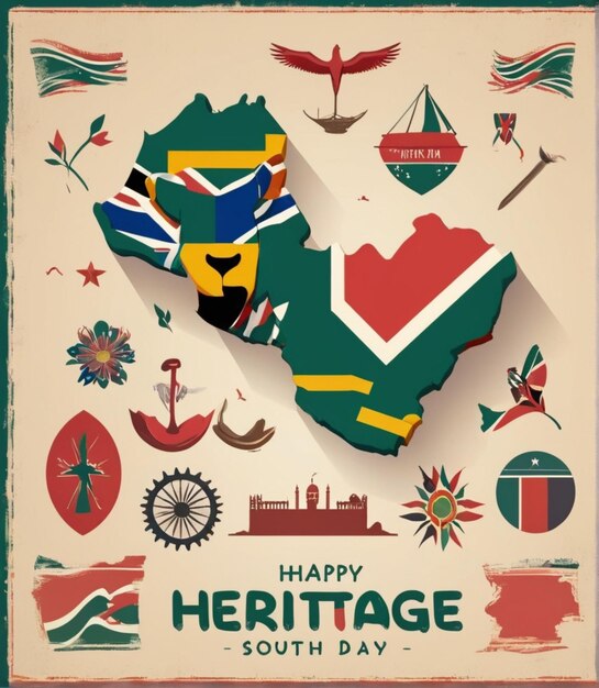Celebra el Día del Patrimonio con una impresionante ilustración de diseño plano vectorial gratuito Sudáfrica