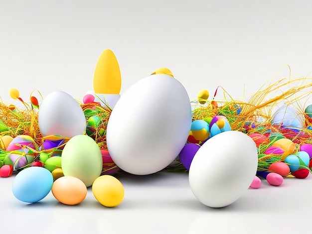 Celebração 3D com muitos ovos de Páscoa para design decorativo imagem baixada