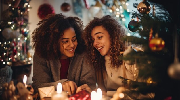 Foto celebração alegre do natal com a família e os amigos