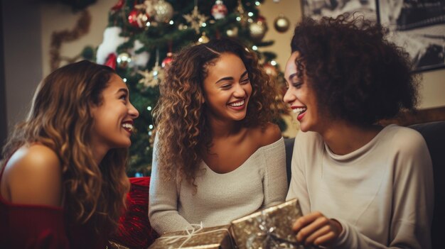 Foto celebração alegre do natal com a família e os amigos