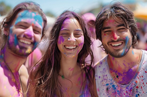 Foto celebração alegre momentos cativantes de riso e cor no festival de holi