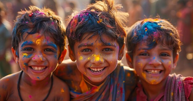 Celebração alegre Momentos cativantes de riso e cor no Festival de Holi