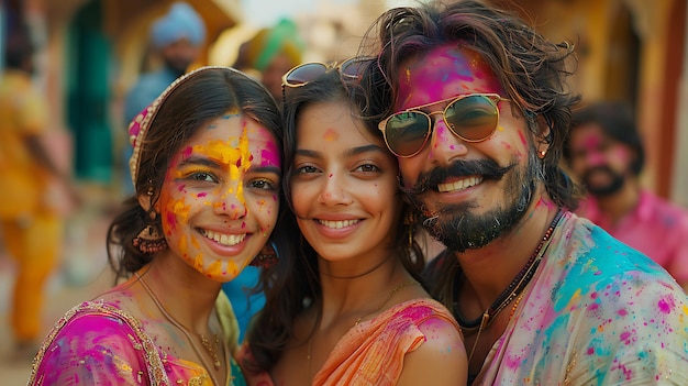 Celebração alegre Momentos cativantes de riso e cor no Festival de Holi