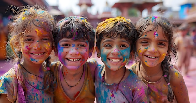 Celebração alegre Momentos cativantes de riso e cor no Festival de Holi