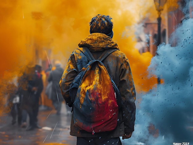 Celebração alegre Momentos cativantes de riso e cor no Festival de Holi