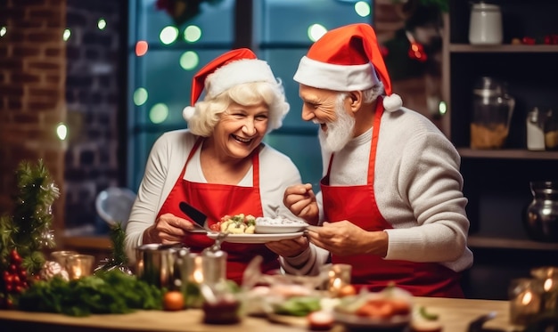 Celebração da cozinha de férias do casal de idosos AI generativa