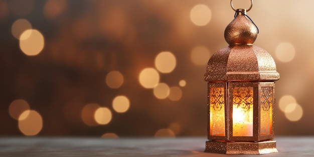celebração da lanterna islâmica eid mubarak e eid al adha em um espaço de cópia de fundo claro