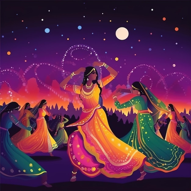 Celebração da noite de Dandiya em navratri