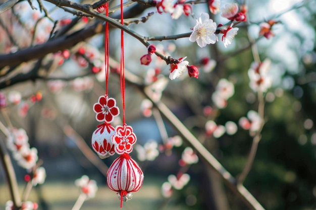 Celebração da primavera com martisor vermelho e branco