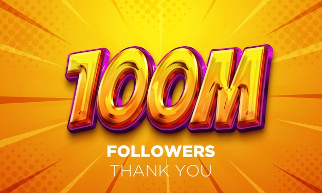 Celebração de 100 milhões de seguidores Poster de mídia social Seguidores agradecem suas letras Renderização 3D