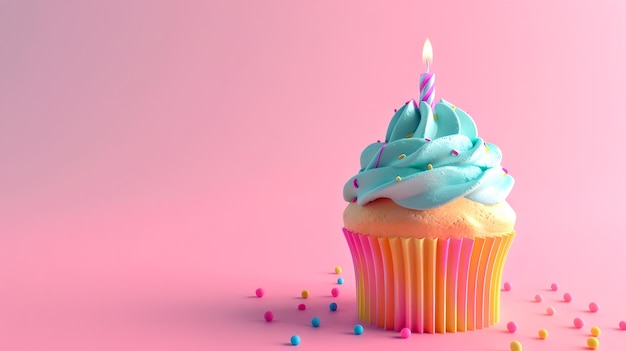 Celebração de aniversário Cupcake com Vibrant Blue Frosting e Vela Imagem perfeita para convites de festa e cartões de saudação Conceito de IA doce e festivo