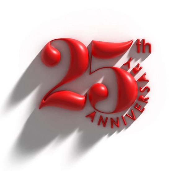 Foto celebração de aniversário de 25 anos renderização 3d.