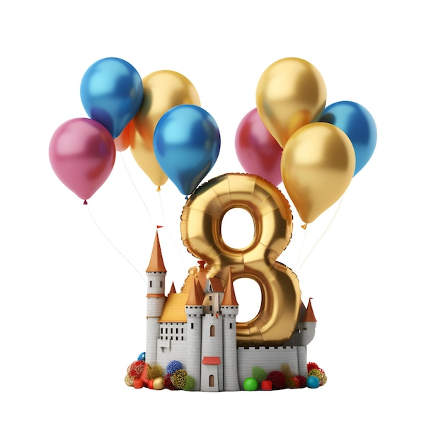 Celebração de aniversário número 80 com balões e doces 3D Render