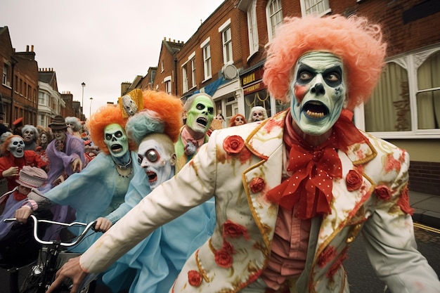 Celebração de carnaval colorida com máscaras decoradas e maquiagem assustadora