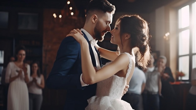 Celebração de casamento dançando Casal recém-casado Generative AI