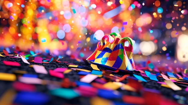 Celebração de confete colorido colorido e Bokeh em um fundo de carnaval IA generativa