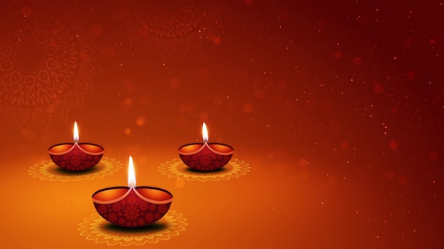Celebração de Diwali com lâmpadas de óleo acesas e um fundo festivo