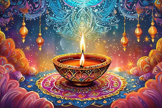 Celebração de Diwali Ilustração de fundo festiva vibrante