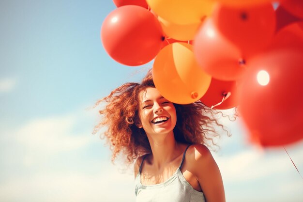 Foto celebração de festa colorida com balão jovem