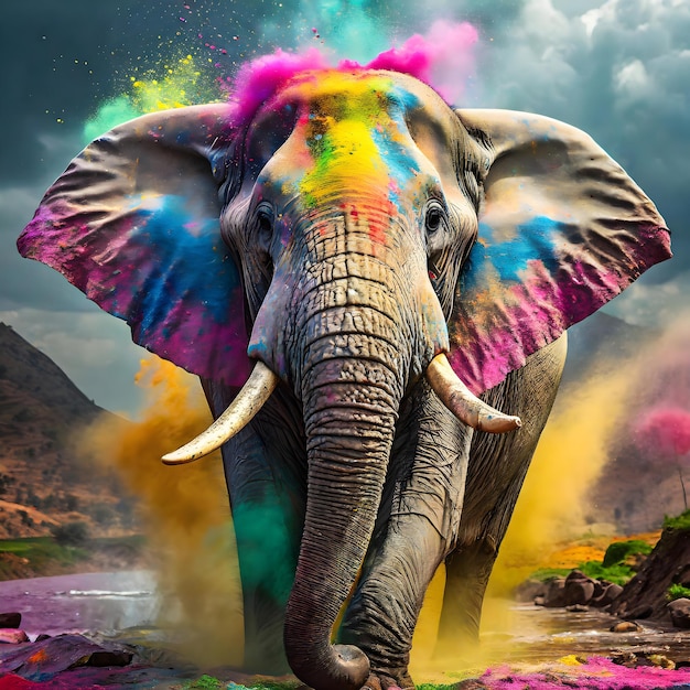 Celebração de Holi Elefante