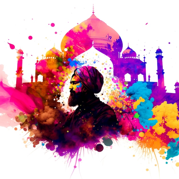 Celebração de Holi no nepal ou na índia ilustração do festival holi índia mesquita e cores holi ai genera