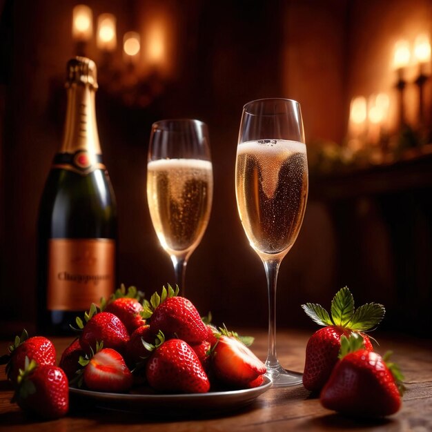 Celebração de luxo de ocasião especial champanhe e morangos