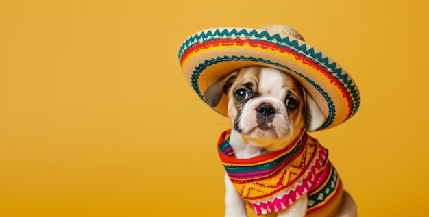 Celebração do Cinco de Mayo cão bonito vestindo um sombrero mexicano