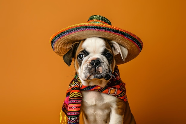 Celebração do Cinco de Mayo cão bonito vestindo um sombrero mexicano