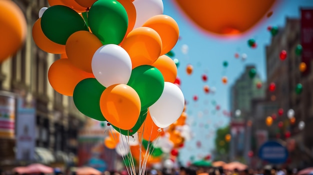 Celebração do Dia da Independência Balões tricolor voando no céu