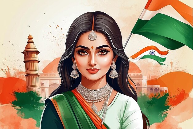 Celebração do Dia da República da Índia arte digital com mulher