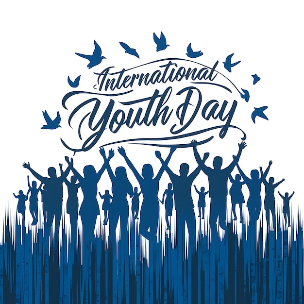 Celebração do Dia Internacional da Juventude Cooperação de equipe amigável Amizade Blue Silhoutte