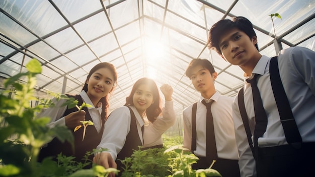 Celebração do Dia Mundial do Meio Ambiente por uma escola Um grupo de alunos de uma escola adolescente malaia