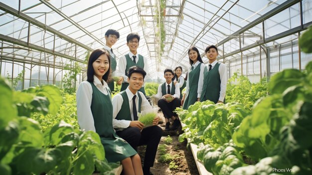 Celebração do Dia Mundial do Meio Ambiente por uma escola Um grupo de alunos de uma escola adolescente malaia