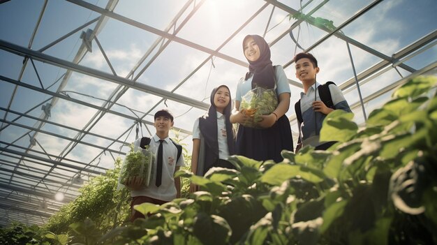 Celebração do Dia Mundial do Meio Ambiente por uma escola Um grupo de alunos de uma escola adolescente malaia