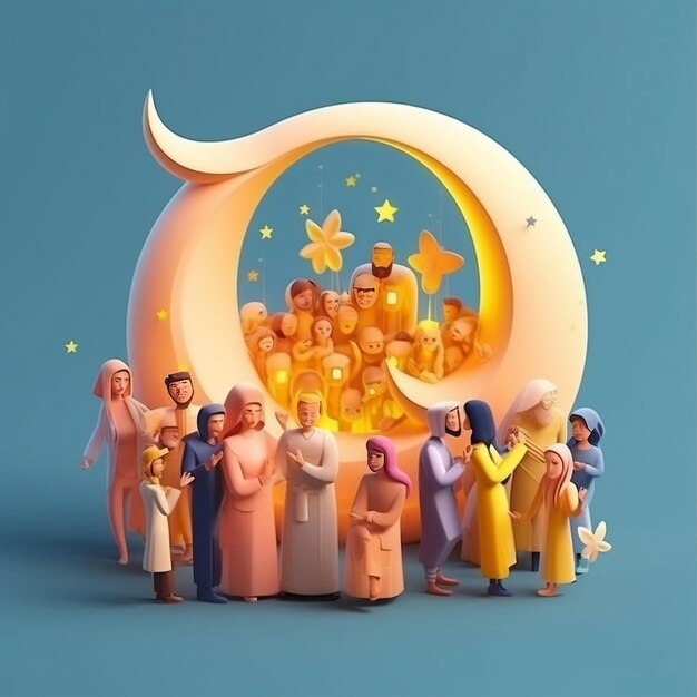 Celebração do Eid al adha com a família e a lua