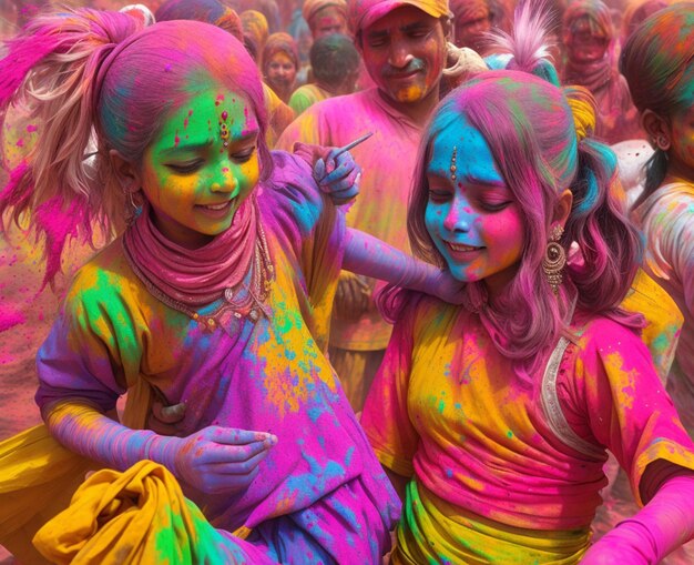 Celebração do festival Holi da cultura do povo indiano com pó colorido seco