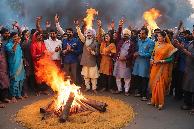 Celebração do festival Lohri na Índia