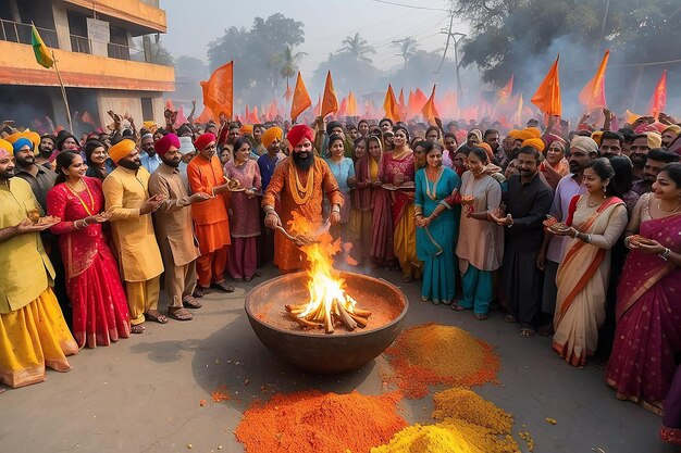 Celebração do festival Lohri na Índia