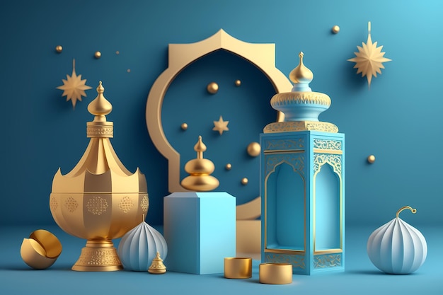 Celebração do kareem do Ramadã, ilustração de renderização 3D de decoração