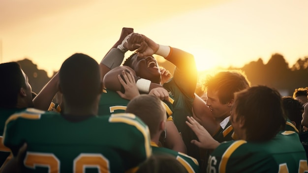 Foto celebração do touchdown vencedor pela equipa de futebol do liceu