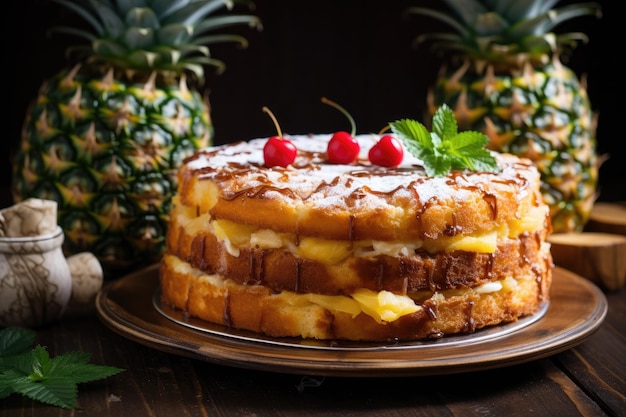 Celebração doce de bolo de abacaxi decorado