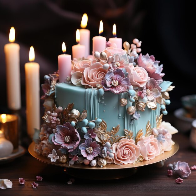 Foto celebração doce um bolo de fantasia pastel