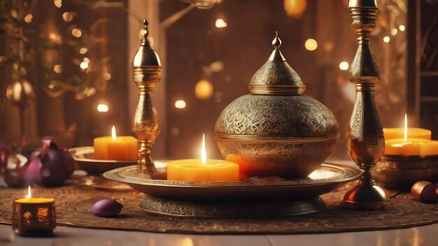 Celebração e decoração do Ramadan kareem3d render design de ilustração
