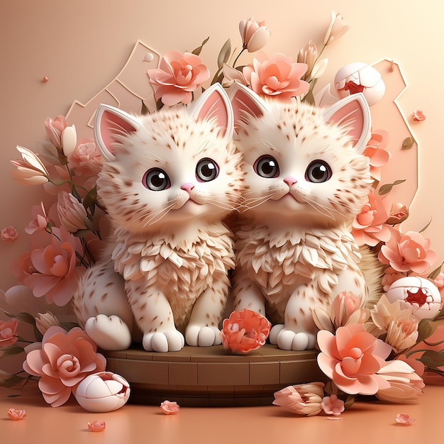 Celebração encantadora do Ano Novo Chinês Gatos Ilustração 3D